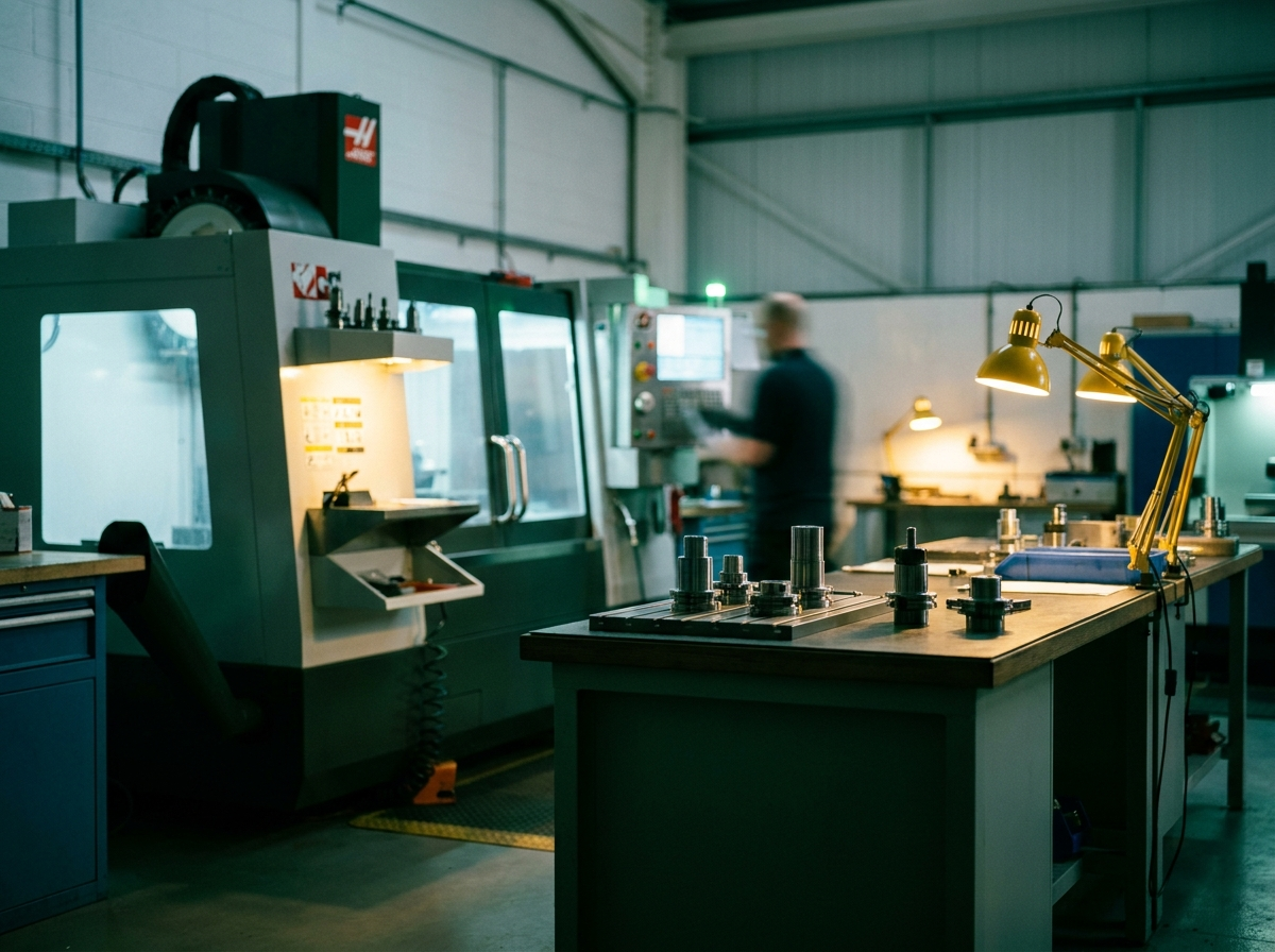 UK machine shop with a technician at a CNC control panel, representing AI for industrial and manufacturing SMEs